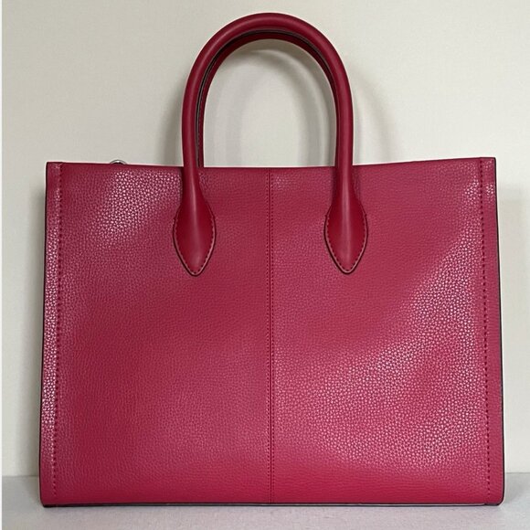 New Michael Kors Mirella Medium Pebbled Leather Tote Bag Dark Raspberry - Picture 3 of 5